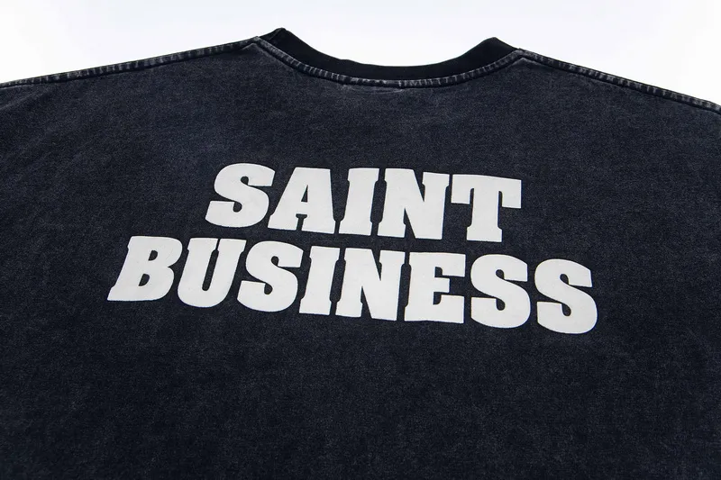 130💰S03# SAINT MICHAEL retro high street distressed vinTAGE short-sleeved T-shirt 15 washed black S,M,L,XL